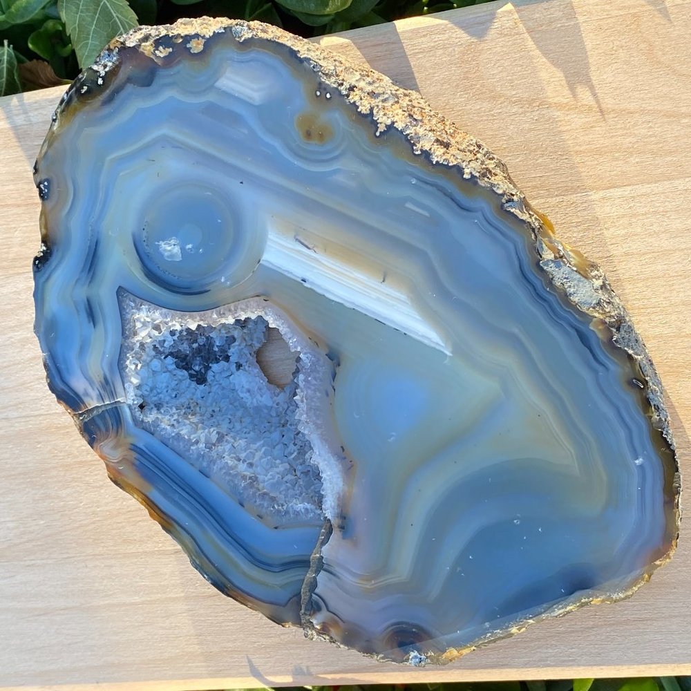 4" Unique Thick Large Druzy Blue Agate Slice - Picture 8 of 11